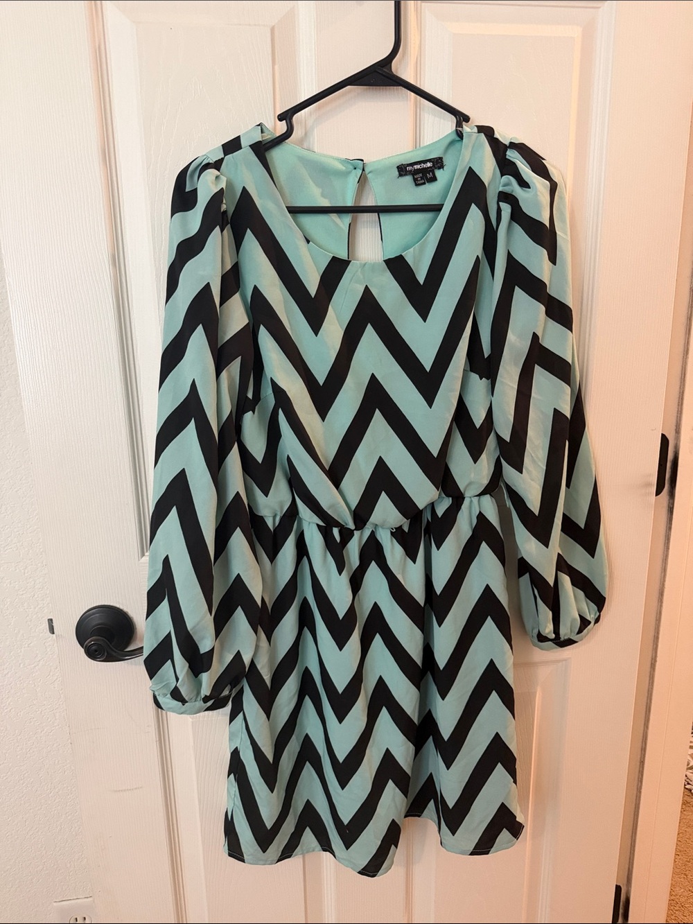My Michelle Mint and Black Chevron Long Sleeve Dress